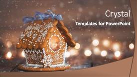  Presentation with gingerbread house - Theme featuring gingerbread-house-on-wooden-background background and a tawny brown colored foreground