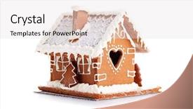  Presentation with gingerbread house - PPT layouts having gingerbread house on white background background and a sky blue colored foreground