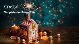 Presentation with gingerbread house - PPT theme consisting of gingerbread house with lights inside background and a  colored foreground