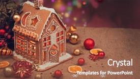  Presentation with gingerbread house - PPT theme featuring gingerbread house with lights inside background and a red colored foreground
