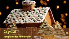  Presentation with gingerbread - Theme having gingerbread house with lights inside background and a tawny brown colored foreground