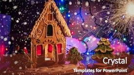  Presentation with gingerbread house decorated colorful candies - Amazing presentation theme having gingerbread house with lights backdrop and a tawny brown colored foreground