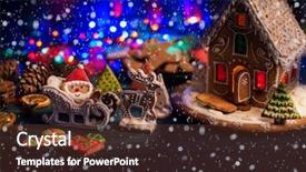  Presentation with gingerbread house decorated colorful candies - PPT layouts consisting of gingerbread house with lights background and a tawny brown colored foreground