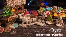  Presentation with gingerbread house - Amazing PPT layouts having gingerbread house with lights backdrop and a tawny brown colored foreground