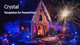  Presentation with gingerbread house decorated colorful candies - Audience pleasing PPT layouts consisting of gingerbread house with lights backdrop and a  colored foreground