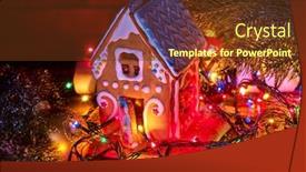  Presentation with christmas dinner - Presentation theme having gingerbread houses in christmas christmas garland close up xmas cookies decorating frosting cake under tree indoor light effect for festive dinner background and a tawny brown colored foreground