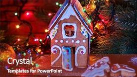  Presentation with gingerbread house decorated colorful candies - Colorful theme enhanced with gingerbread houses in christmas christmas backdrop and a tawny brown colored foreground