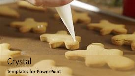  Presentation with cookies - Audience pleasing PPT layouts consisting of gingerbread man - close up chef decorating cookies backdrop and a yellow colored foreground