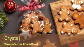  Presentation with christmas holiday gingerbread - PPT layouts enhanced with gingerbread-man-cookies-in-gift background and a tawny brown colored foreground