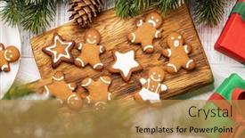  Presentation with christmas holiday gingerbread - Theme enhanced with gingerbread-man-cookies-on-wooden background and a gold colored foreground
