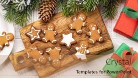  Presentation with christmas holiday gingerbread - Presentation design with gingerbread-man-cookies-on-wooden background and a coral colored foreground