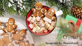  Presentation with christmas holiday gingerbread - PPT theme having gingerbread-man-cookies background and a coral colored foreground