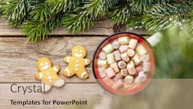  Presentation with christmas holiday gingerbread - PPT theme having gingerbread-man-cookies background and a coral colored foreground