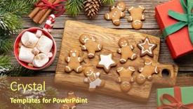  Presentation with christmas holiday gingerbread - PPT layouts consisting of gingerbread-man-cookies background and a tawny brown colored foreground