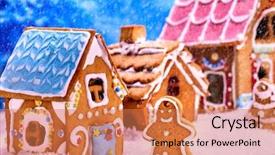  Presentation with gingerbread man - Beautiful theme featuring gingerbread man house near tree backdrop and a coral colored foreground