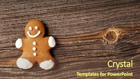  Presentation with gingerbread man - Colorful presentation enhanced with gingerbread man on old vintage wooden surface background backdrop and a tawny brown colored foreground