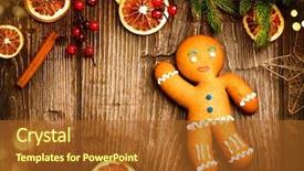 Presentation with gingerbread man - Theme with gingerbread man over wood christmas background and a tawny brown colored foreground