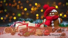  Presentation with gingerbread man - Presentation theme with gingerbread man with christmas presents background and a red colored foreground