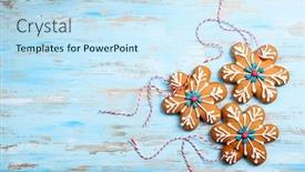  Presentation with snowflakes - Audience pleasing slides consisting of gingerbread snowflakes for christmas on a blue wooden background backdrop and a sky blue colored foreground