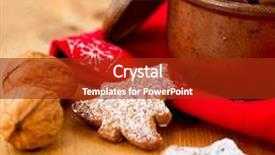  Presentation with powdered - Theme consisting of gingerbread with powdered sugar symbolic image christmas cookies wooden background close up background and a crimson colored foreground