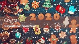  Presentation with new year 2020 - Beautiful PPT theme featuring gingerbreads cookies for new 2020 year holiday on wooden background xmas theme backdrop and a tawny brown colored foreground