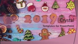  Presentation with new year 2019 - Colorful PPT layouts enhanced with gingerbreads for new 2019 year backdrop and a coral colored foreground