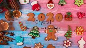  Presentation with new year 2020 - Colorful presentation theme enhanced with gingerbreads for new 2020 year on wooden background xmas theme backdrop and a red colored foreground