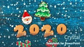  Presentation with new year 2020 - Colorful presentation design enhanced with gingerbreads for new 2020 year on wooden background xmas theme backdrop and a ocean colored foreground