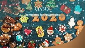  Presentation with new year 2020 - Colorful presentation enhanced with trade themed - gingerbreads for new 2020 year backdrop and a ocean colored foreground