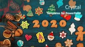  Presentation with new year 2020 - PPT theme enhanced with gingerbreads for new 2020 year holiday on wooden background xmas theme background and a ocean colored foreground