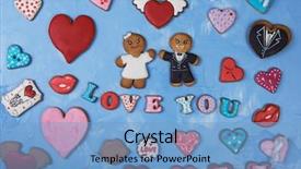  Presentation with marriage - Colorful theme enhanced with gingerbreads for valentines day or marriage on blue concrete background backdrop and a light blue colored foreground
