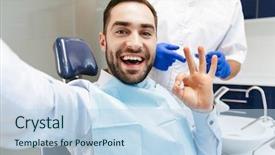  Presentation with take - Presentation theme enhanced with gingival - image of brunette young man background and a light blue colored foreground