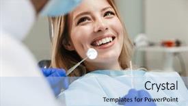  Presentation with professional - Presentation consisting of gingival - image of pretty young woman background and a light blue colored foreground
