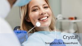  Presentation with professional - Colorful presentation enhanced with gingival - image of satisfied young woman backdrop and a light blue colored foreground