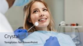  Presentation with medical smiling doctor - Presentation theme with gingival - image of smiling young woman background and a light blue colored foreground