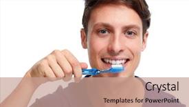  Presentation with old wite man and his music - PPT theme featuring gingival health - man with toothbrush background and a coral colored foreground