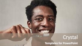  Presentation with old wite man and his music - Theme with gingival health - man with toothbrush background and a coral colored foreground