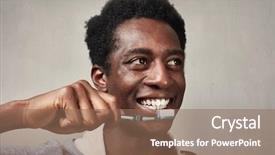  Presentation with old wite man and his music - Colorful PPT theme enhanced with gingival health - man with toothbrush backdrop and a coral colored foreground