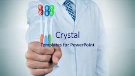  Presentation with gingival health - Beautiful PPT theme featuring gingival health - young dentist man showing some backdrop and a sky blue colored foreground