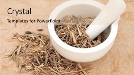  Presentation with papyrus - PPT theme with ginseng root herb in a mortar with pestle and loose over papyrus background background and a lemonade colored foreground