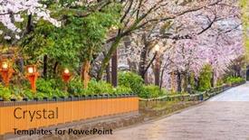  Presentation with japan streets - Slide set enhanced with gion-shirakawa-kyoto-japan-old background and a coral colored foreground