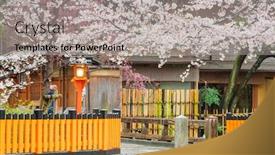  Presentation with japan streets - PPT theme with gion-shirakawa-kyoto-japan-old background and a light gray colored foreground