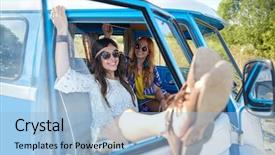  Presentation with road trip - Beautiful PPT layouts featuring gipsy children - summer holidays road trip vacation backdrop and a light blue colored foreground