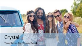  Presentation with travel friends - PPT layouts consisting of gipsy children - summer holidays road trip vacation background and a light blue colored foreground