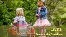  Presentation with young children - Beautiful PPT theme featuring girl - driving a toy car backdrop and a tawny brown colored foreground