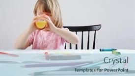  Presentation with orange juice - Slide set having girl-3-4-drinking-orange background and a light blue colored foreground