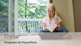  Presentation with girl reading - Presentation with girl-7-9-sitting-cross background and a light gray colored foreground