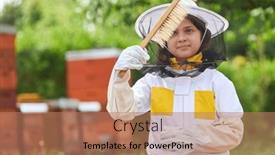  Presentation with brush - Presentation theme featuring girl-analyzing-hive-brush-wearing background and a coral colored foreground