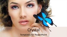  Presentation with butterfly - Presentation theme with girl and a beautiful butterfly background and a coral colored foreground