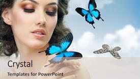  Presentation with butterfly - PPT theme enhanced with girl and a beautiful butterfly background and a soft green colored foreground